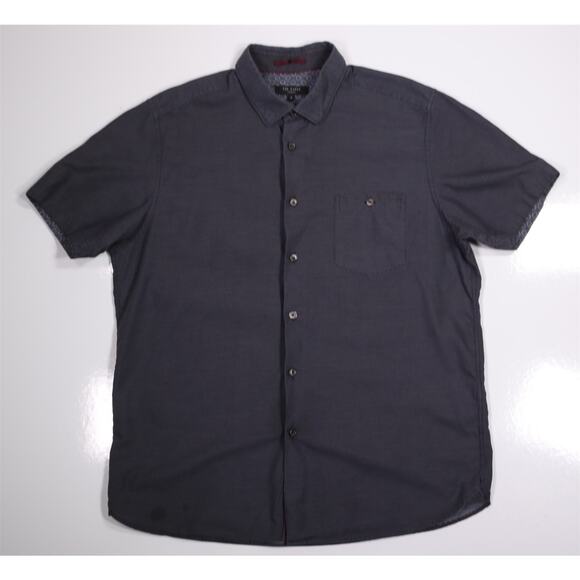 Ted Baker Men's Navy Blue Print Design Cotton Short Sleeve Button-Up Shirt 5/L - Picture 1 of 6